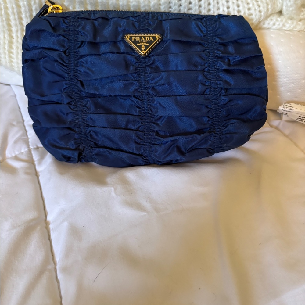Prada Royal Blue Ruched Cosmetic Bag